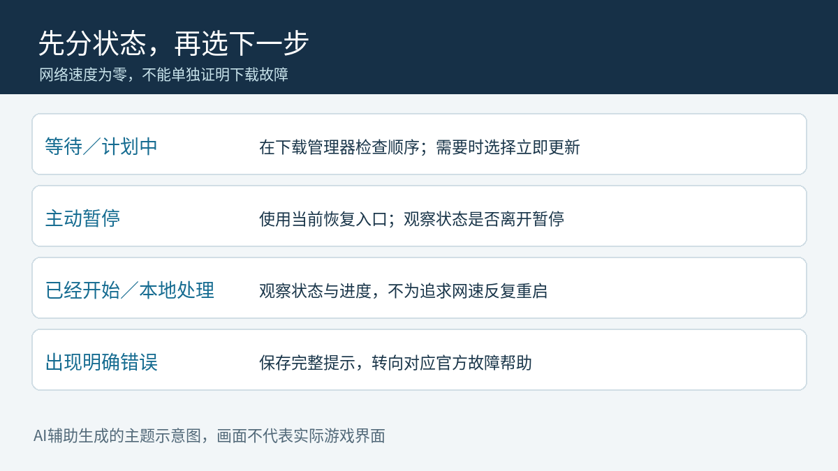 CS2更新状态分流:等待或计划中检查调度,主动暂停先恢复,已经处理时观察进度,明确错误转向官方故障帮助