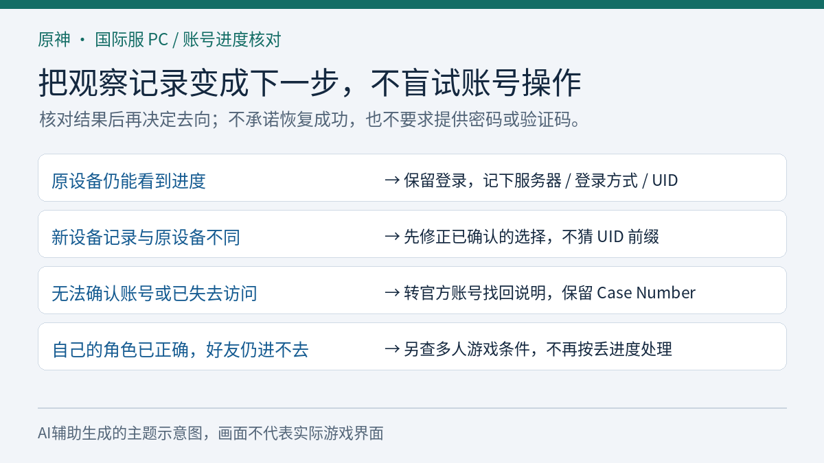 原设备可用、记录不符、无法访问与仅联机失败四种观察结果及对应安全下一步